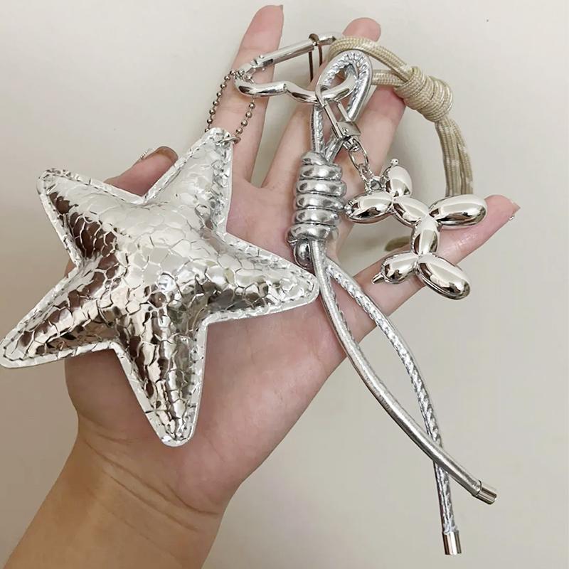 Fashion Starfish Keychain with Cute Balloon Dog Leather Charm Maximalist Braided Rope Bag Ornaments Women's Accessory