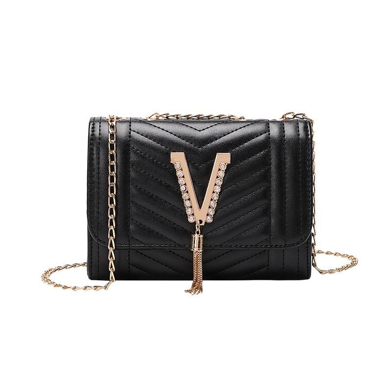 Retro fashion versatile shoulder women's bag twill fringed diamond decorative small square bag