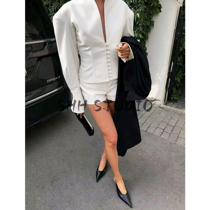 Autumn New Women's Clothing French Royal Style Straight-leg Version Single Row Multi-Buckle Waist-Tight V Neck Long Sleeves Casual Outwear