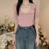 Short-sleeved T-shirt Female Thin Slim Slim Design Sense Niche Short Wind Top Bottoming Casual Essential Comfort and Style Slim Fit Pullovers Tees