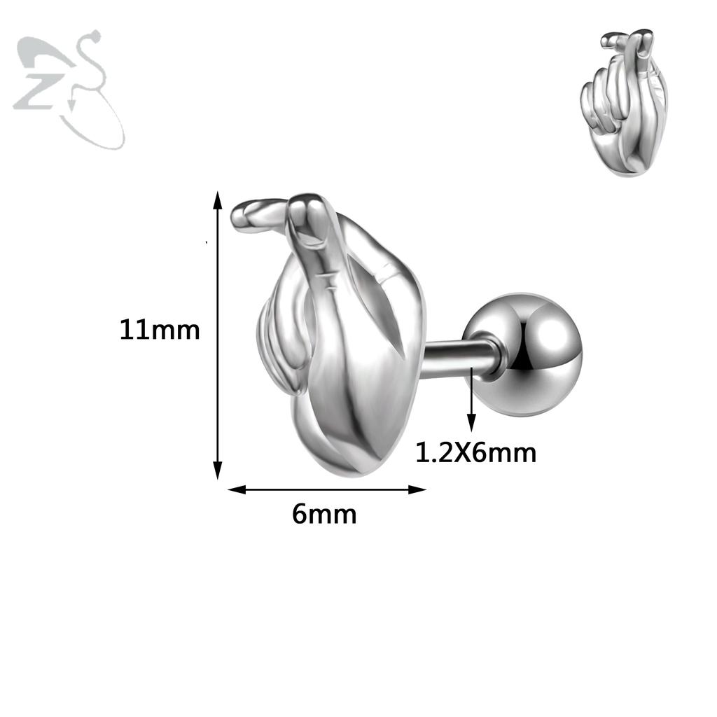 ZS 1PC 16G Cross Skeleton Finger Stainless Steel Stud Earring For Women Men Punk Rock Ear Conch Tragus Cartilag Helix Piercings