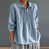 Women Spring Shirt Turn-down Collar Tassel Solid Color Loose Soft Pleated Pullover