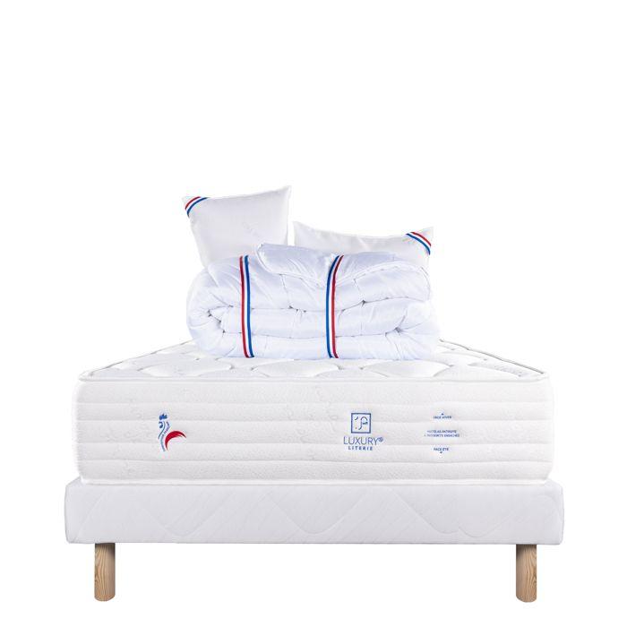 Ensemble matelas Patriote Mousse, 27 cm mémoire de forme , ferme réversible+sommier blanc ep 13cm + 2 oreillers + couette