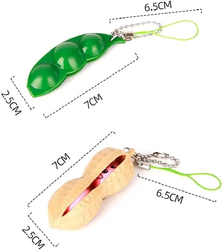 2pcs Squeeze Beans Keychain ADHD Soybean Fidget Toys Squishy Pea Pod Stress Toy Peanuts Keychain Gift for Kids Children Adult
