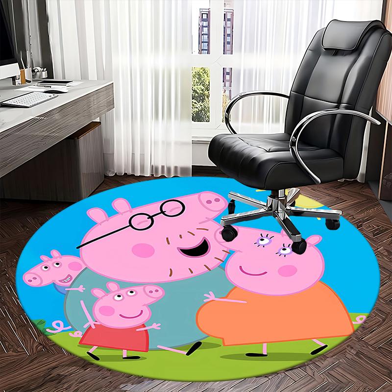 Famiglia Peppa Pig, Tappetino Sottosedia Tappeto Rotondo Tappeto per Ufficio, Lavabile in Lavatrice, Antiscivolo, Adatto per Soggiorni, Camere da Letto
