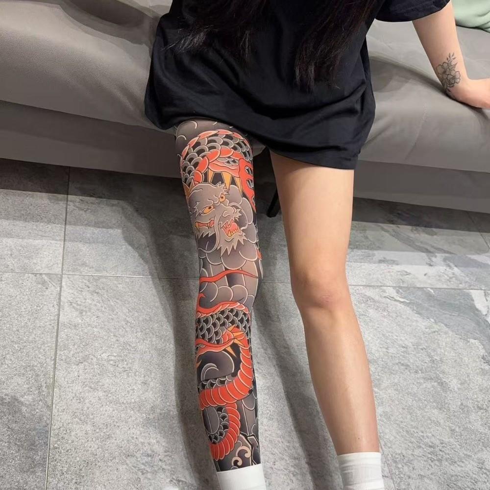 1pc Breathable Tattoo Socks Elastic Full Leg Socking Snake Men Sun-proof Socks Sports