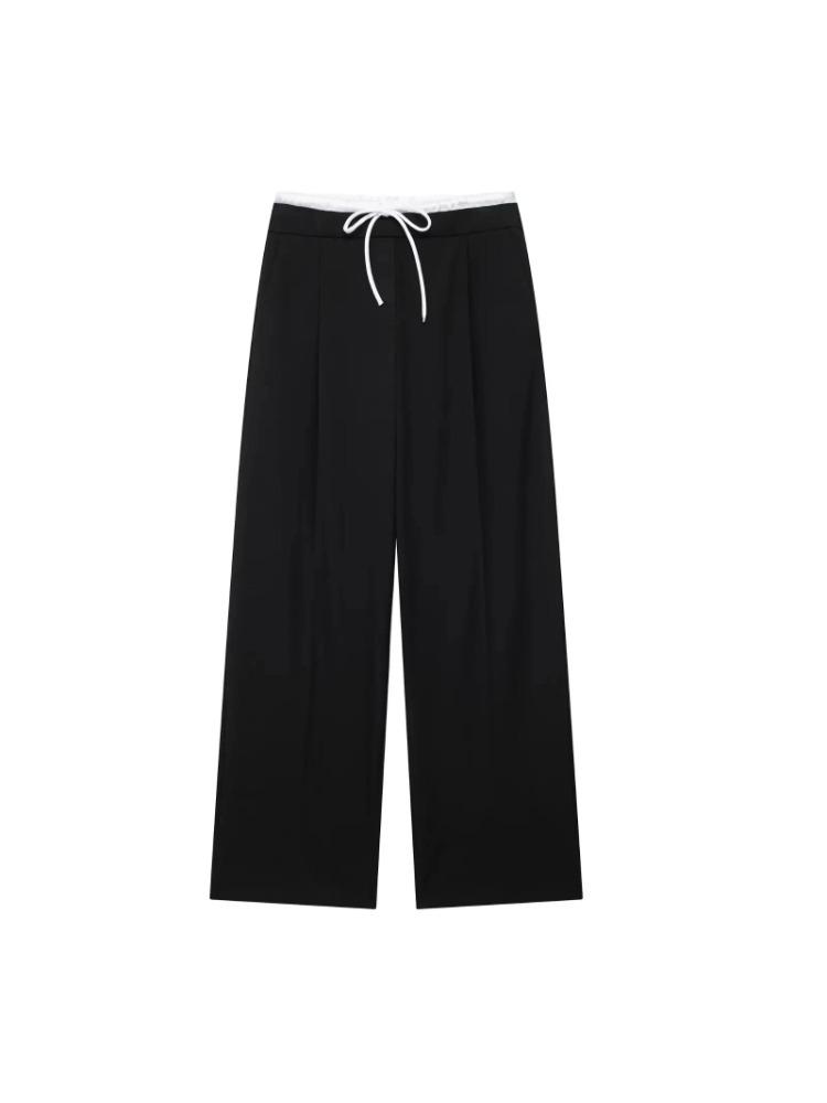 Pure Color Women High Waist Black Pants Solid Elastic Waist Wide Leg Pant Woman Fashion Lace Up Casual Loose Pants Streetwear