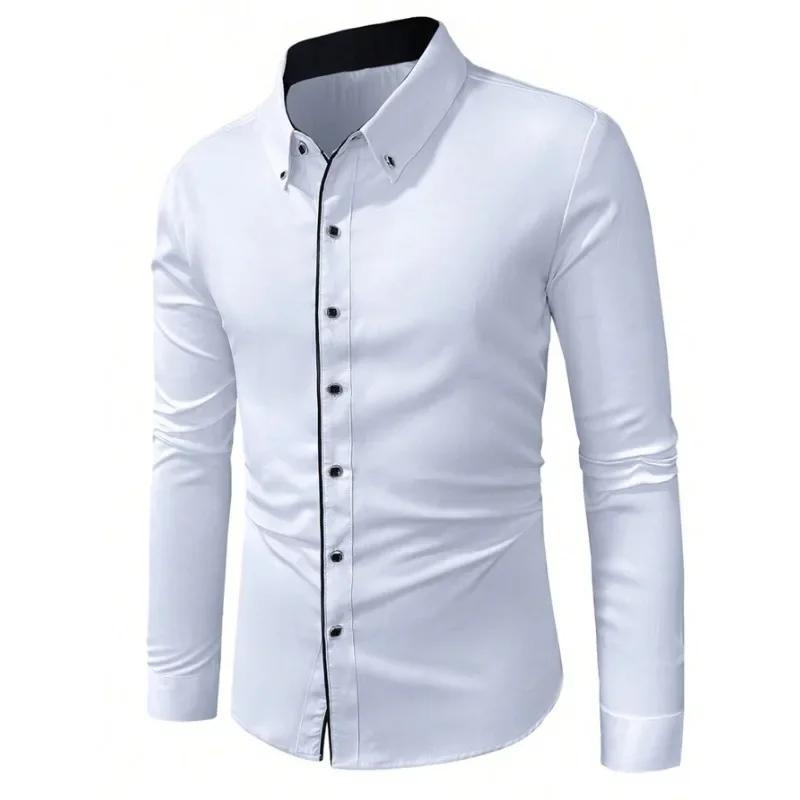 Men White Shirt Fashion Brand New Patchwork Long Sleeve Casual Elastic Smart Casual Male Business Shirt
