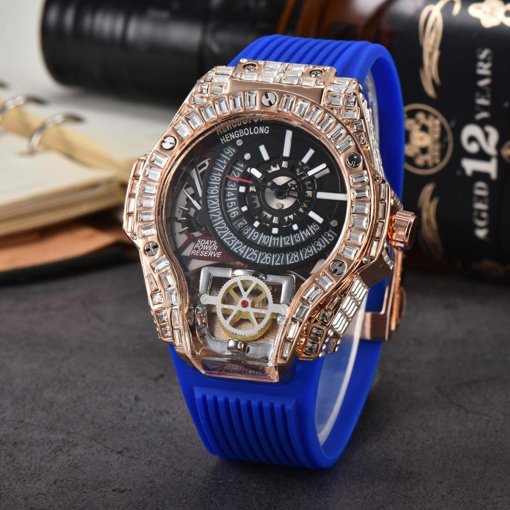 Men's Quartz Watch with Three-Needle Design, Sports Style, Irregular Full Diamond Shape, Similar to Jason Statham's Watch in Warcraft.