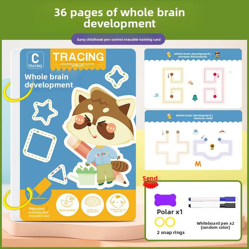 

Детская развивающая стираемая тетрадь для практики письма для детей 3-6 лет 36 pages brain development