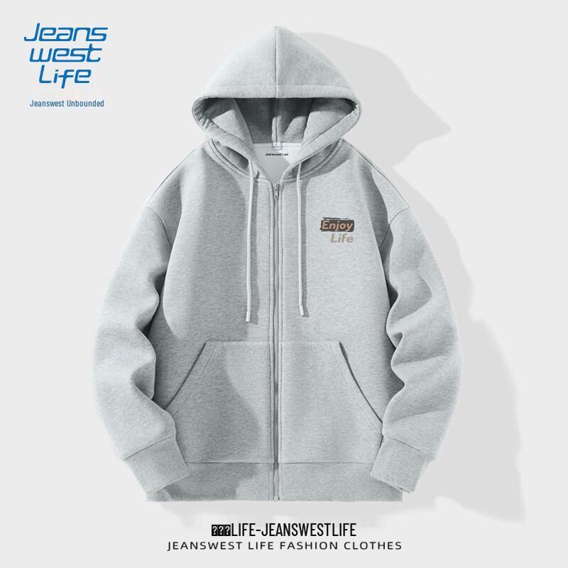 JEANSWEST LIFE Men's Letter Print Zip-Up Hoodie