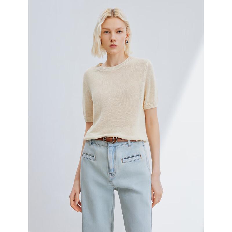 

French Style Elegant Short Sleeve Round Neck Top S