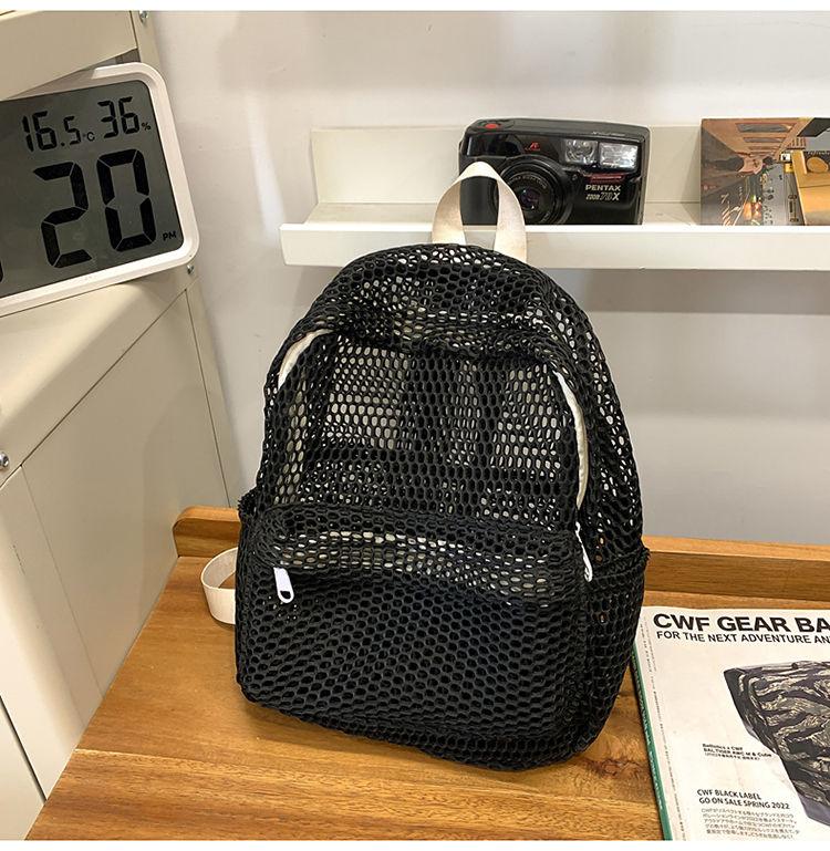 Backpack Women Nyl Summer Solid Hollow Out Fashi Simple Semi-transparent Breathable Backpack Unisex чёрный