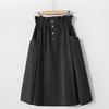Woman Retro Vintage Solid High Waist A-Line Pockets Midi Skirt