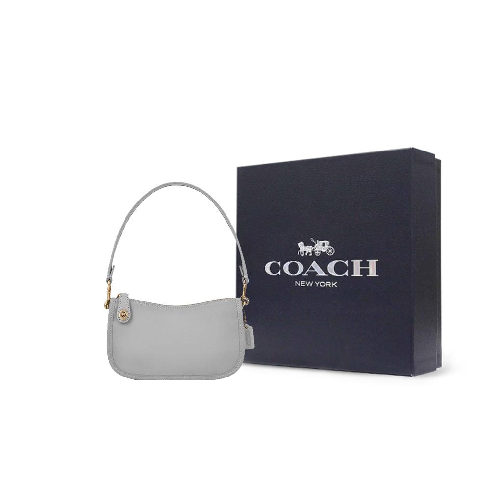 New COACH Swinger Cow Leather Crescent Bag, Pochette, Shoulder Bag, Handbag Trumpets Women's Gray C2643-B4DOY