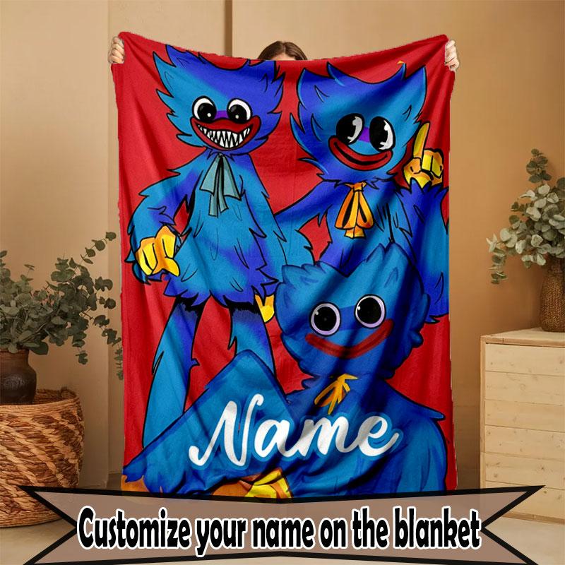Custom Name Personalized Huggy Wuggy Print Blanket, Home Decor, Bedroom, Sofa, Camping, Couch, Gifts for Birthday Christmas