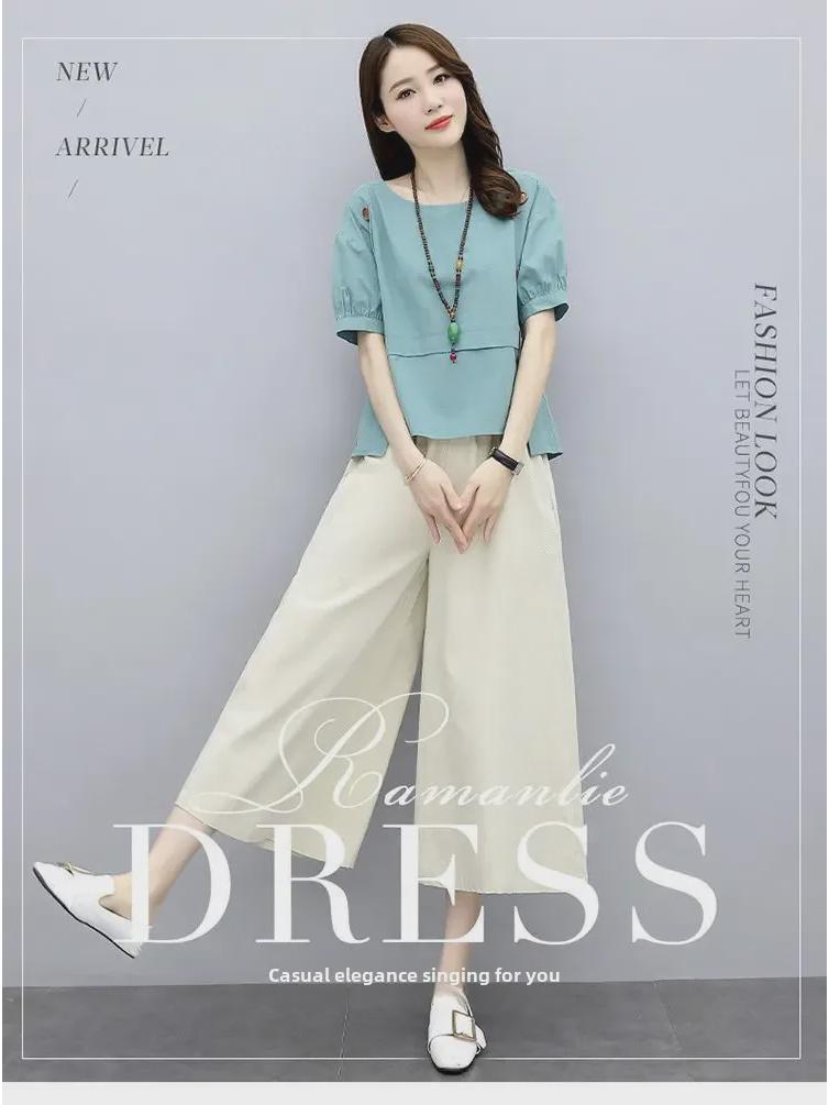 Entspanntes Sommer-Zweiteiler-Set: Kurzärmeliges Oberteil & Weitbeinige Hose für einen jugendlichen Look - Damenmode 2024.