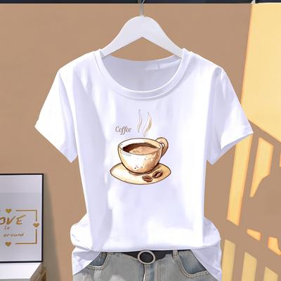 Cute Pattern Printed Women's Summer T-shirt, Short-sleeve Trendy Daily Fashion Top.
