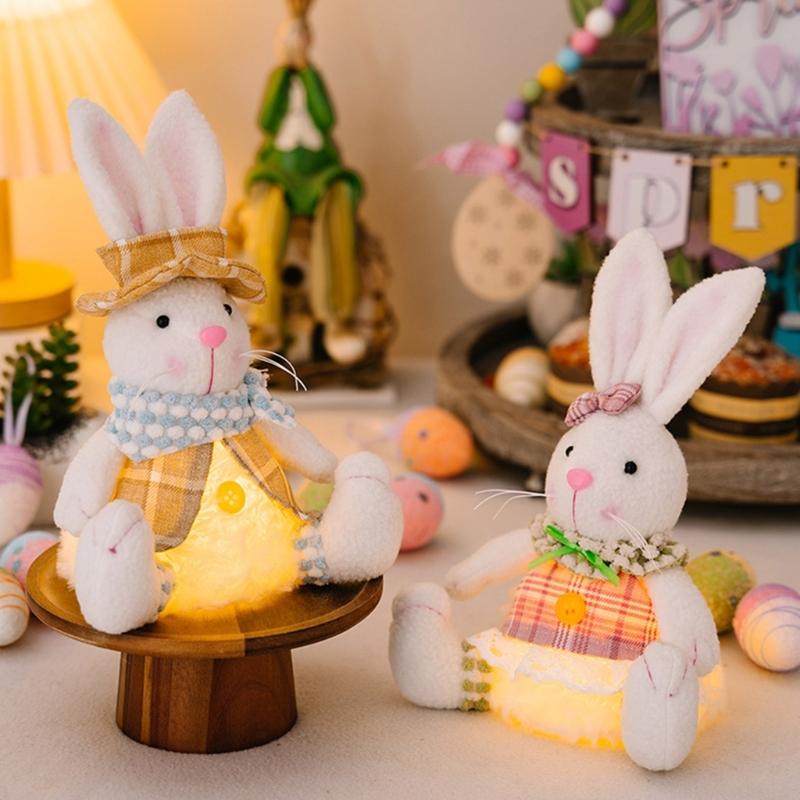 Easter LED Light Rabbit Doll Spring Easter Decorations for Car Rabbit Ornaments Kid Gift 2024 Holiday Party