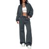Women's Daily Solid Color Cardigan Zipper Slim Fit Elastic Long Sleeved Two-piece Set