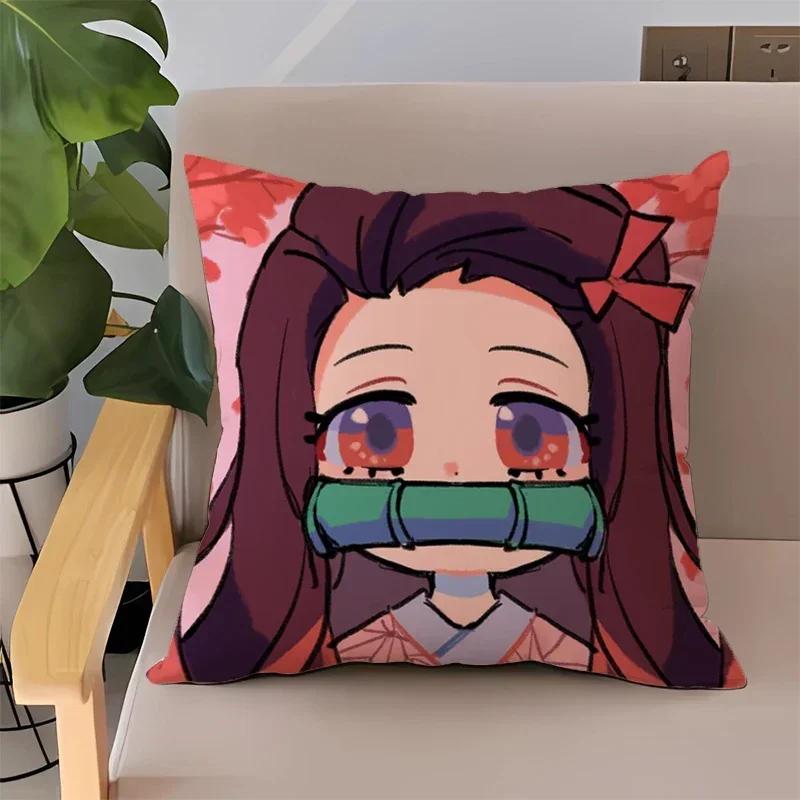 Pillowcase 45x45 Pillow Cases for Bed Anime Demon Slayer Children's Cushion Cover Double-sided Printing Couch Pillows Home Decor