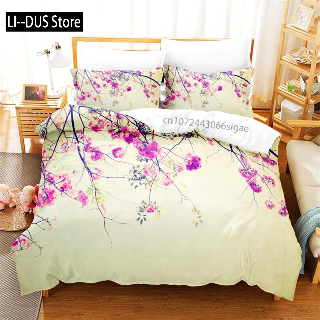 Helles Blumen Bettwäsche Set Bettbezug Set 3D Bettwäsche Digitaldruck Queen Size Bettwäsche Set Mode Design