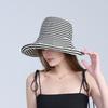 Summer outdoor foldable sunshade sunscreen contrasting color striped big eaves bucket hat women