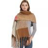 Autumn Winter Imitation Mohair Color Block Plaid Thick Fringe Scarf Shawl