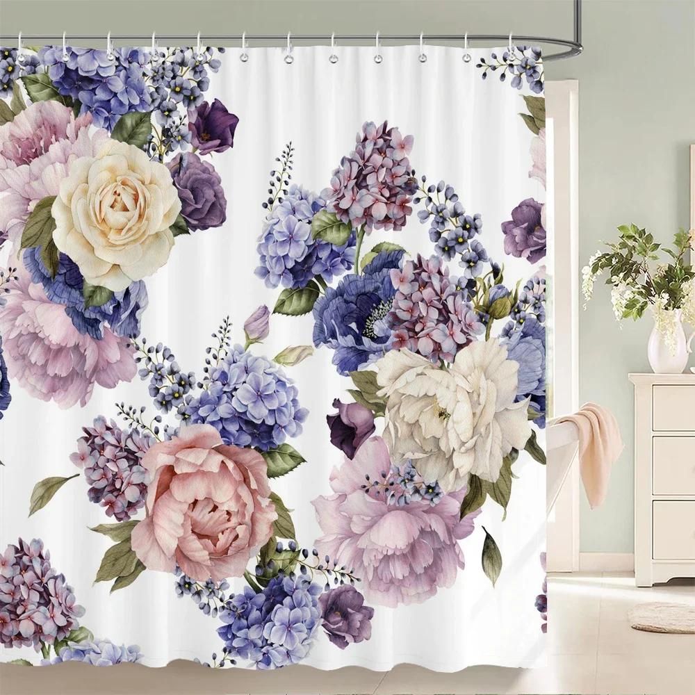 Elegant Floral Flowers Retro Rose Shower Curtain Polyester Bath Curtain Bathroom Decor Washable With Hook