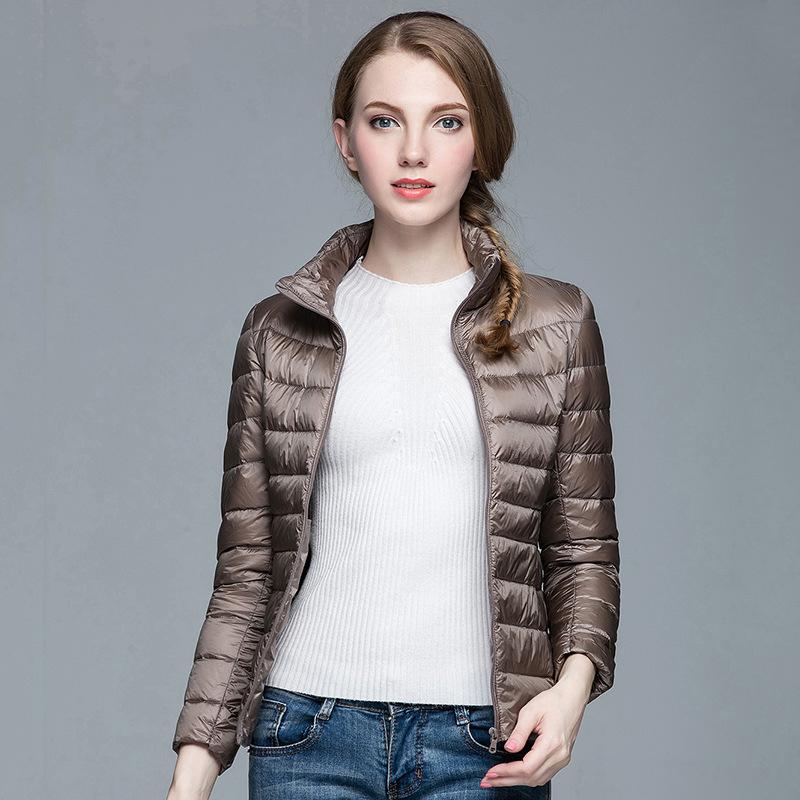 Women's Lightweight Long-Sleeve Water-Resistant Jacket Warm Slim Stand Up Collar Zipper Coat