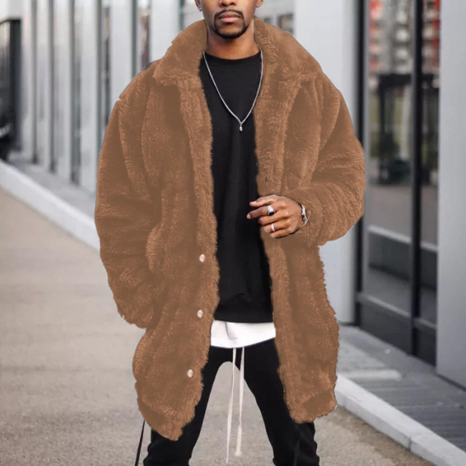 Men s Autumn And Winter Loose Warm Coat Men s Casual Fashion Plush Long Coat M хаки