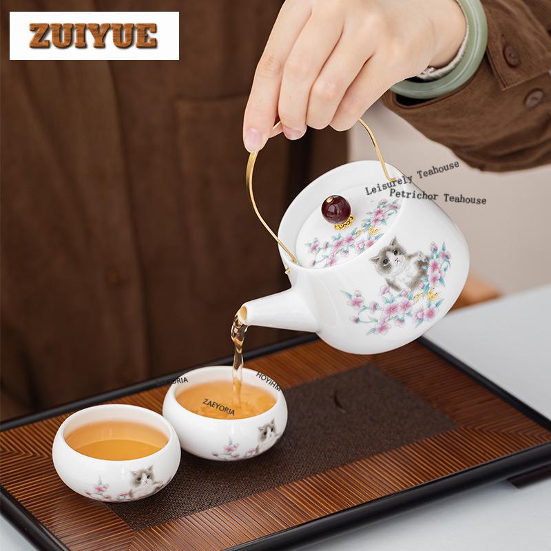 Overglaze Color Cat Tea Set Complete Set Zen Tea Ceremony Set Teapot And Tea Cup Set Chinese Tea Set Accessories Ornaments Craft