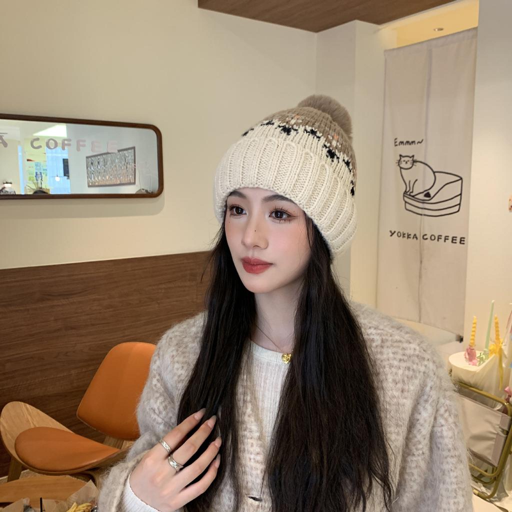 New Warm Knitted Hat for Women for Women Korean Style Versatile Plus Velvet Thickened Windproof Ear Protection Wool Hat