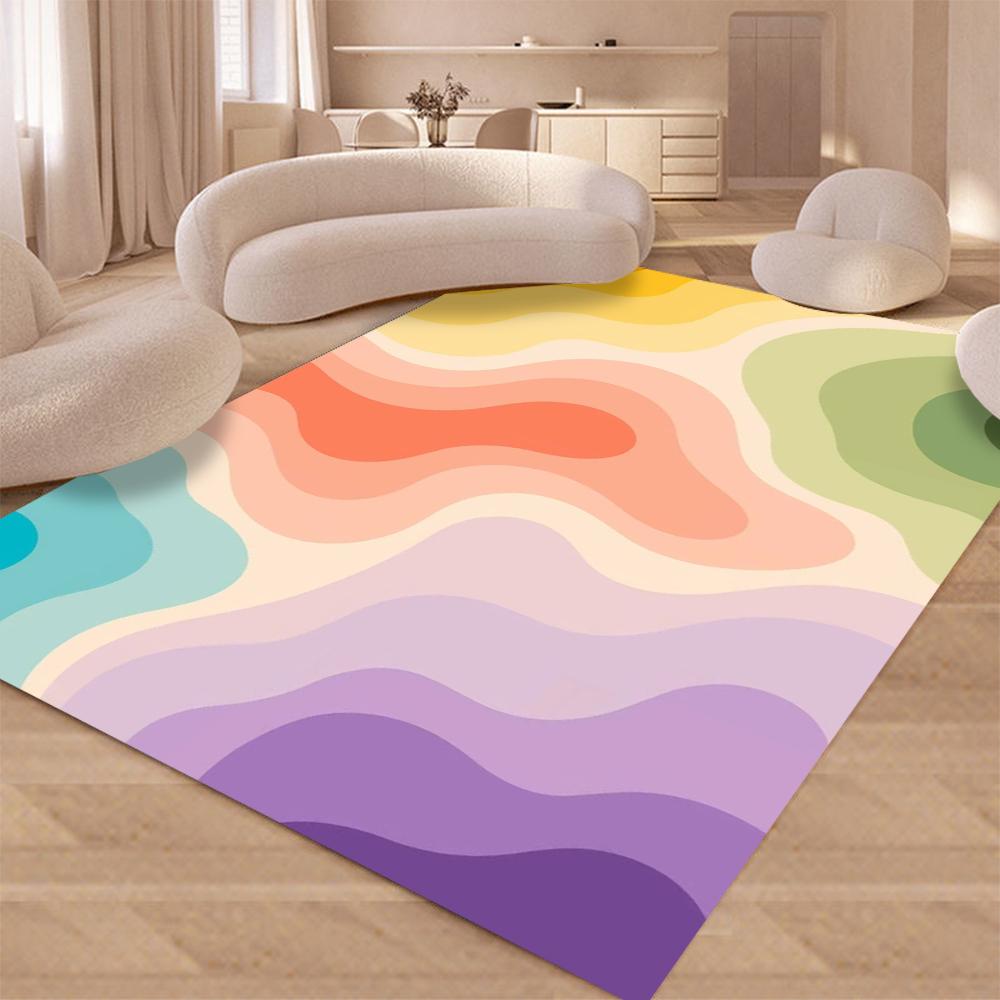 Macaron Gradient Rainbow Wavy Stripe Area Rug Soft Anti Slip Floor Mat For Living Room Bedroom Home Interior Decor Carpet