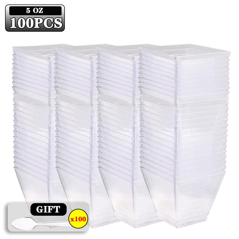 2/4/5OZ Square Plastic Dessert Cups for Mousse Pudding Trifle Jelly Ice Cream Parfait Disposable Serving Dessert Party Supplies