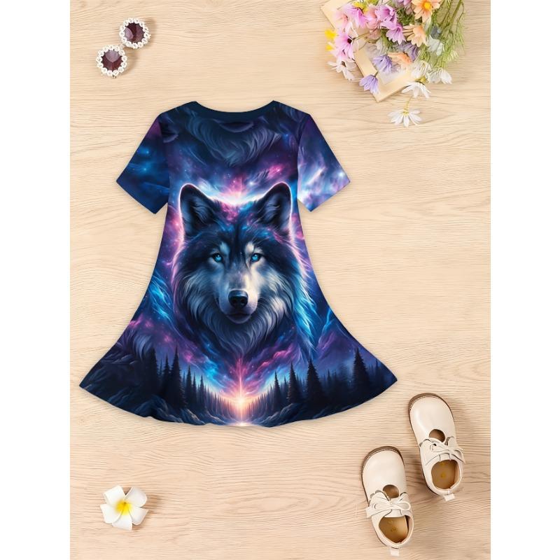 Casual Short-Sleeve Dress for Girls Featuring a 3D Unicorn Print, Perfect for Summer with Cute Cartoon Designs for Toddlers.