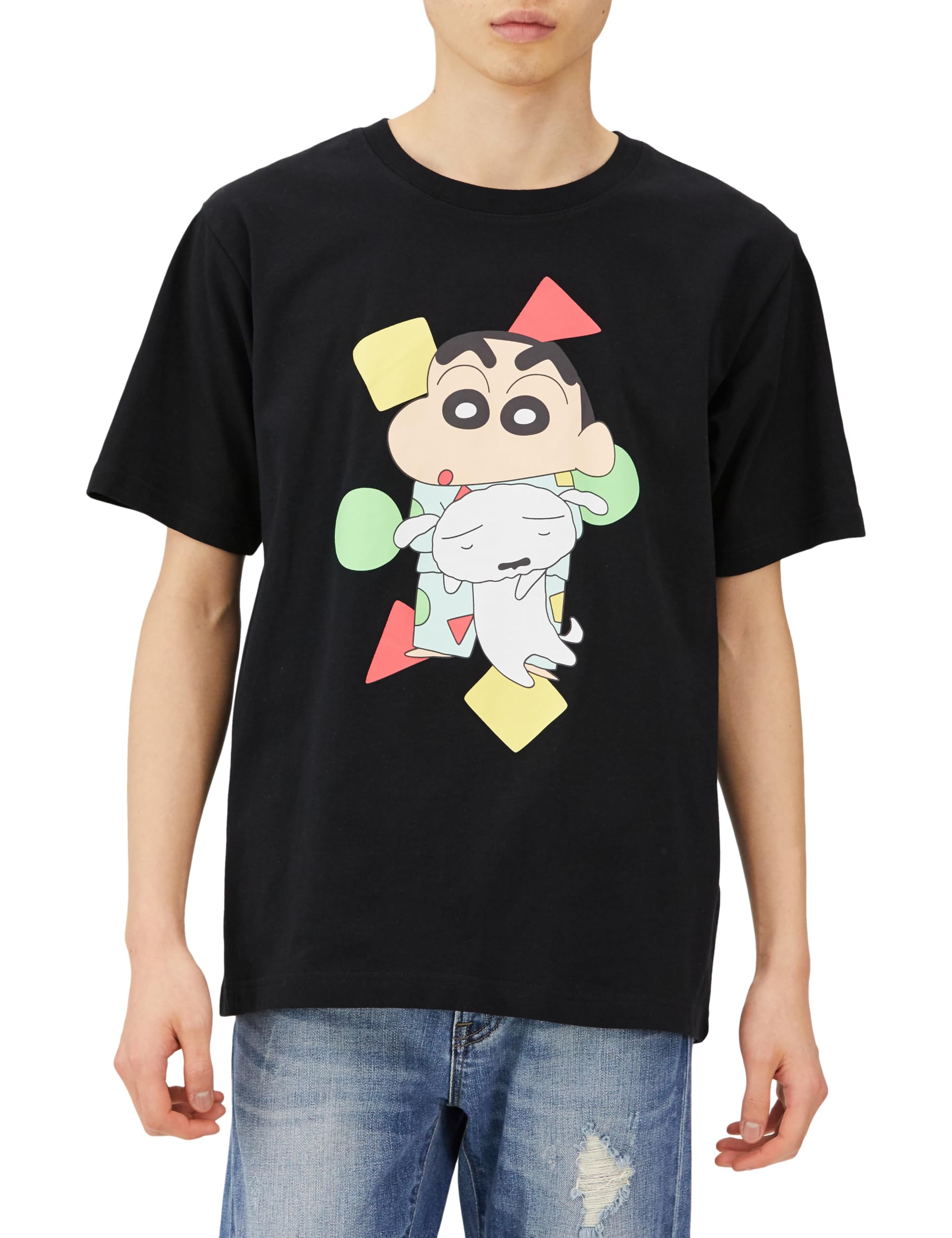 

Пижама Shiro Shinnosuke Nohara с коротким рукавом и принтом персонажей, черная [Crayon Shinchan] Футболка Shin-chan для мужчин чёрный