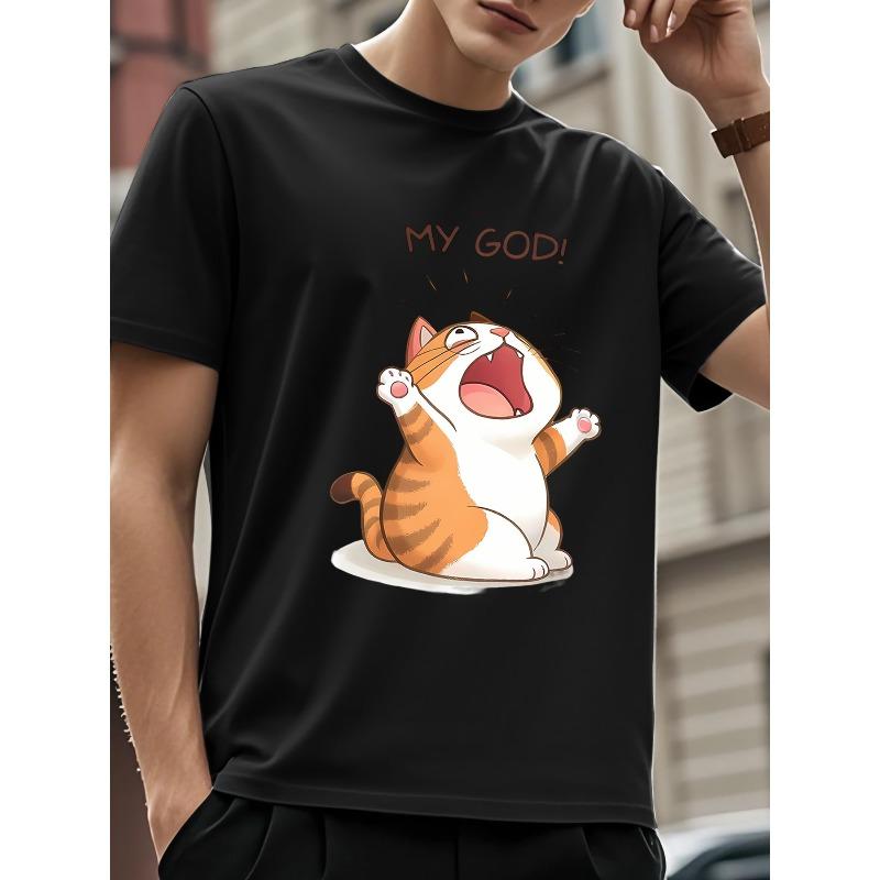 

Men Cute Kitten Print Short Sleeve T-Shirt - Summer Casual Round Neck Tee Suitable for Cat Lovers - Machine Washable Comfortable Casual Attire 4XL чорний