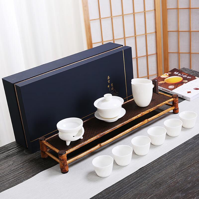 Chaxun White Porcelain Mutton Fat Jade 10-Piece Gaiwan Tea Set