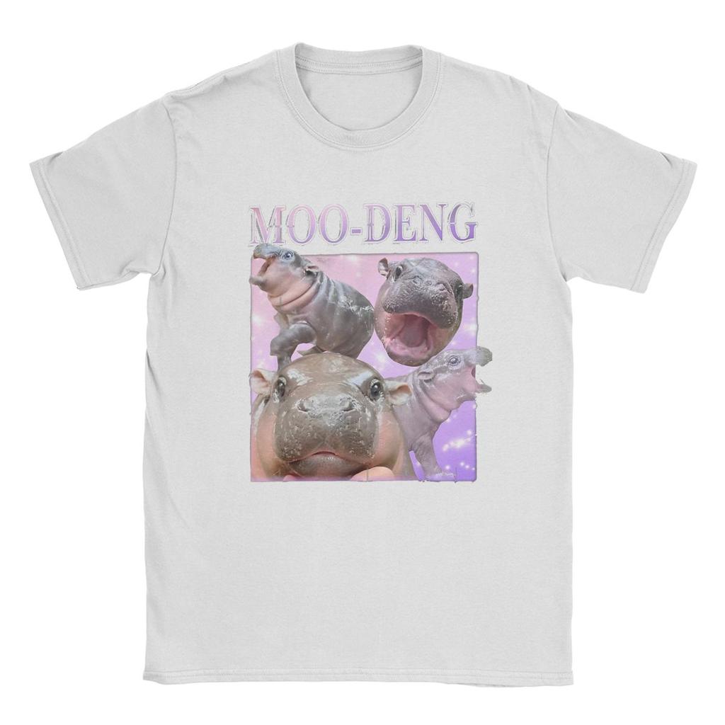 Funny Moo-Deng The Famous Baby Pigmy T-Shirt Men 100% Cotton T Shirt Hippo Moodeng Short Sleeve Tee Shirt Gift Idea merchandise