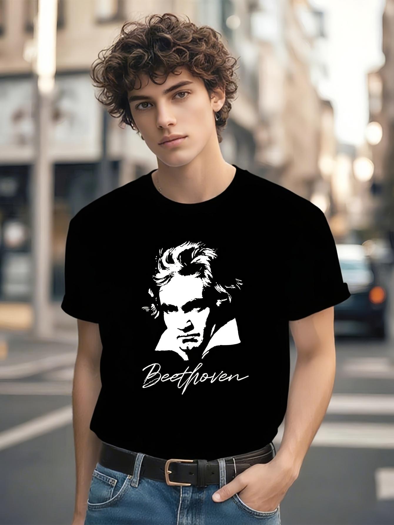 Beethoven Portrait T-shirt - Black with White Graphic S
