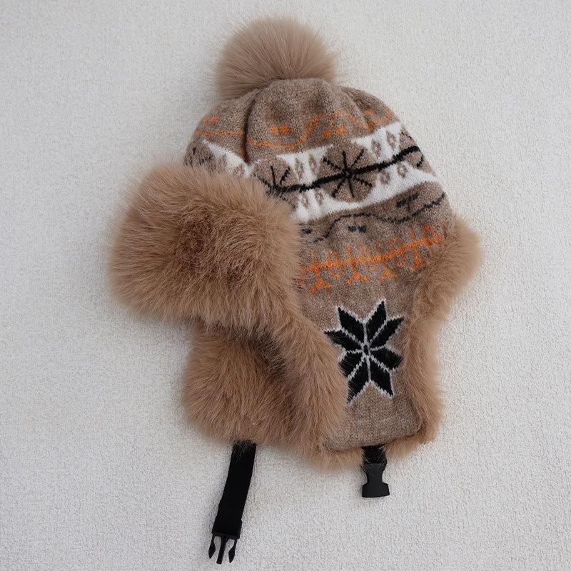 Bonnet Thermique Tricoté Couleur Tendance pour Femmes, Polaire Épaissi avec Protège-Oreilles, Bonnet Polaire