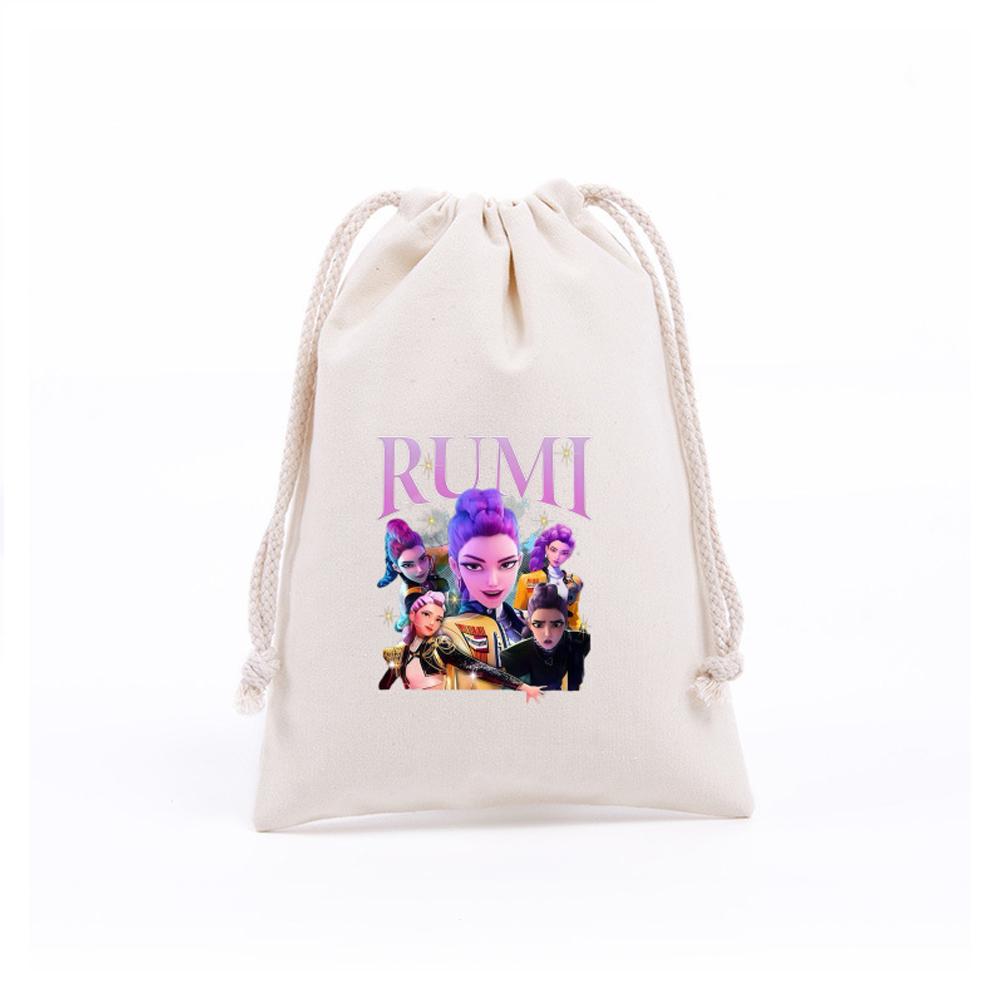 KPop Demon Hunters Storage Drawstring Bag Music Cartoon Party Cookies Candy Package Kids Gift Bags Print Cotton Key Pouch