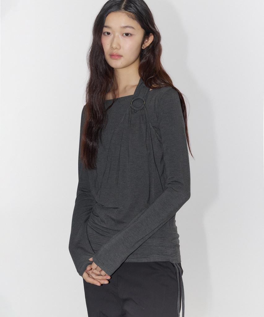 PLACE STUDIO Halter Neck Shirred Strap O-Ring Point Layered Sleeveless T-Shirt Set _3 Colors