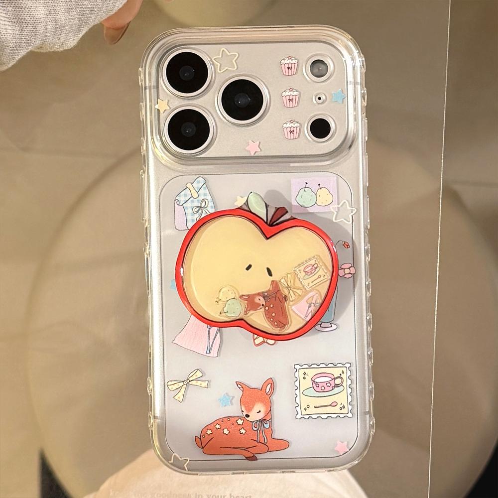 Red Apple Deer Rocking Stand 16 Pro Max Phone Case for IPhone 17, 12 Transparent, 15 Cartoon Series