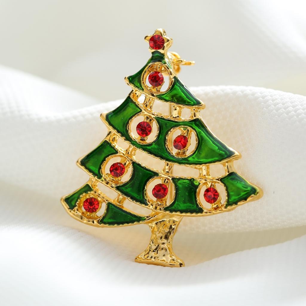 Weihnachtsbaum Roter Strass Grünes Emaille Feiertagsbroschen Xmas Baum Schnallen Pins Mantel Tasche Schmuckzubehör Geschenk Für Frauen Männer