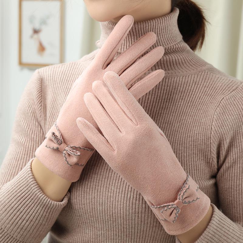 Women's Autumn/Winter Korean Style Velvet Touchscreen Gloves - Cute & Warm for Cycling/Driving