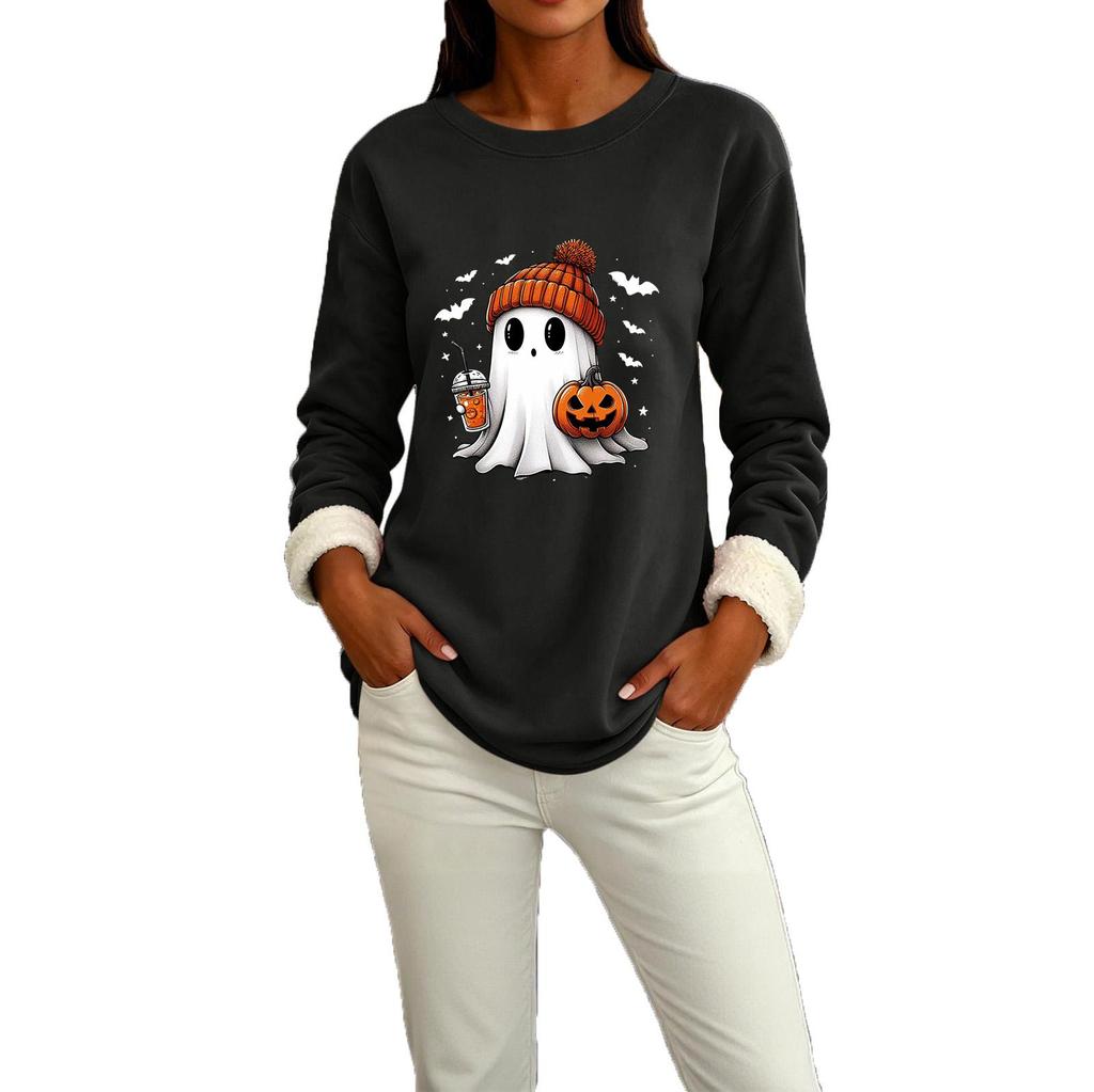 Women's Lined Long Sleeve Neck Halloween Print Top
