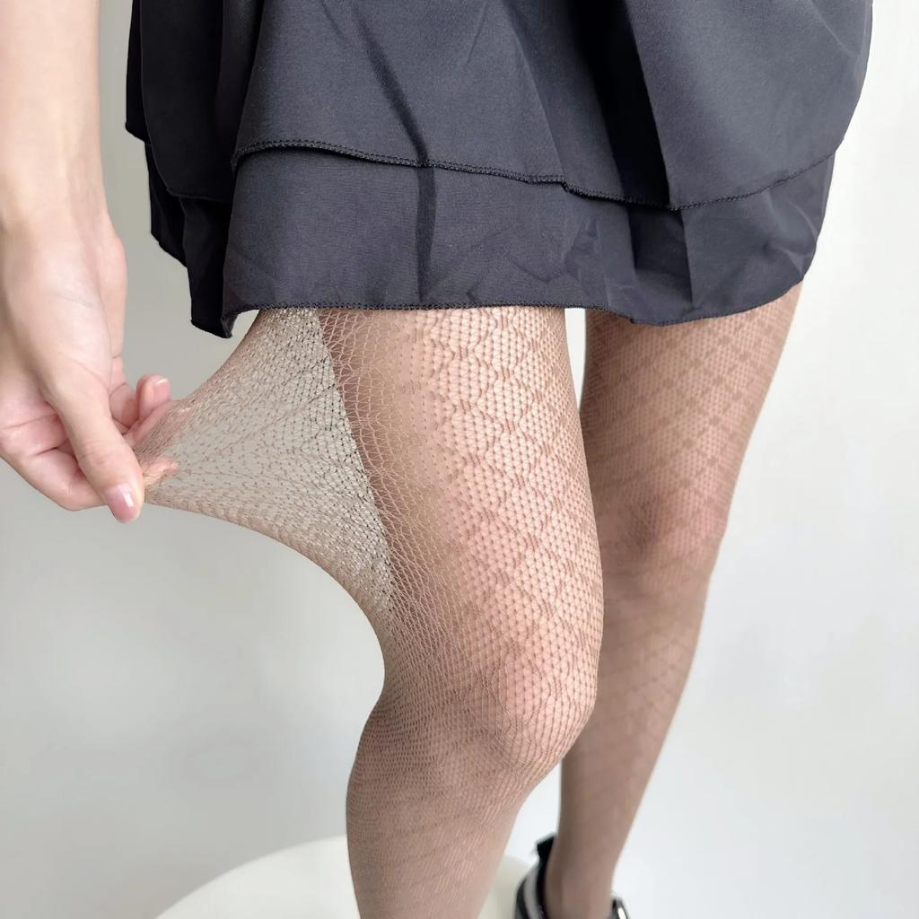 New Women's Sexy Grid Stockings Rhombus Dotted Line Pattern Mesh Fishnet Tights High-Stretch Spicy Girl American Retro Pantyhose