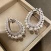 A Row of Pearl Water Drop Earrings Full of Diamonds, Women's Pearl Diamond-encrusted Removable Earrings